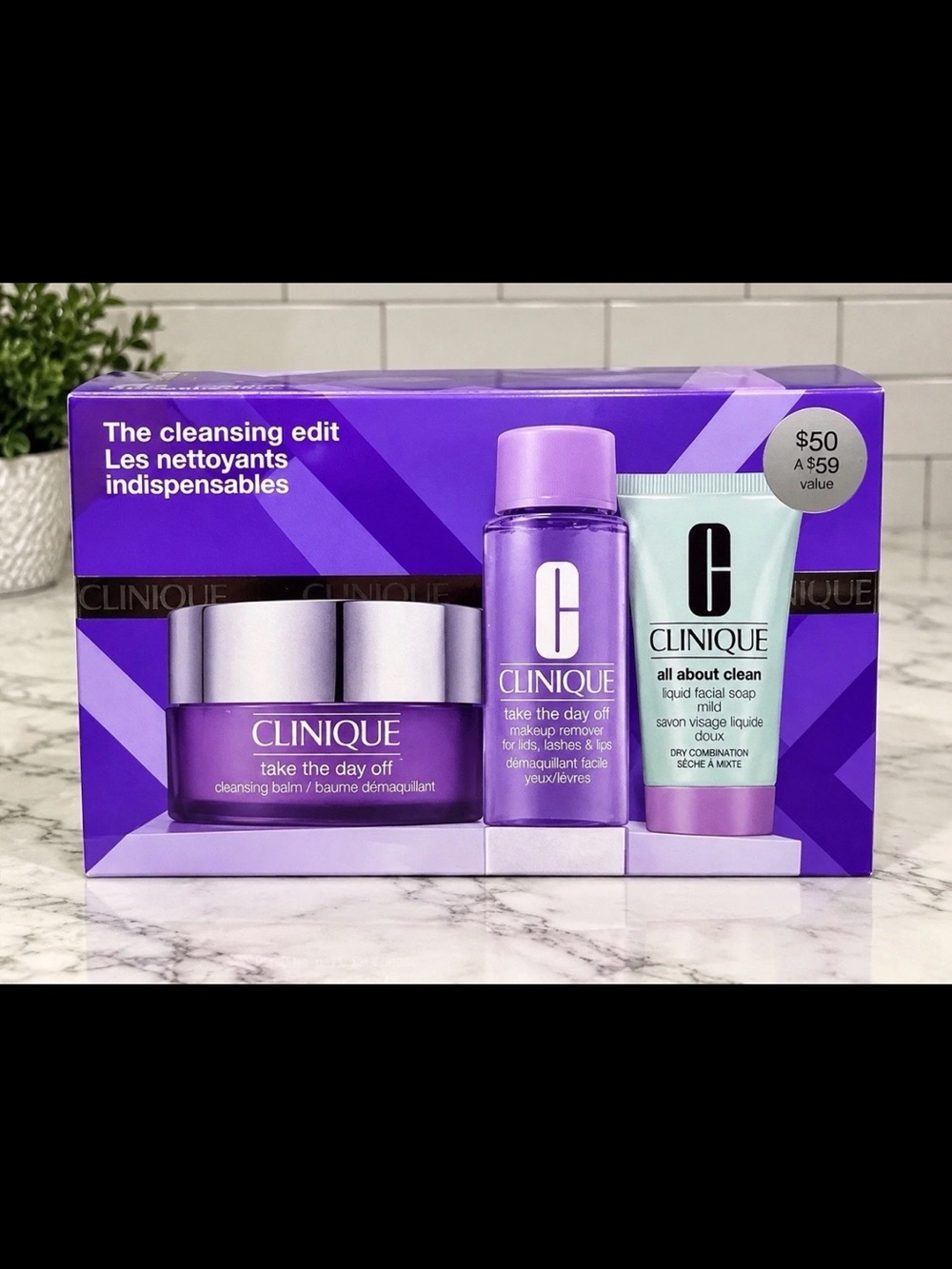 Clinique Purple Take The Day Off Makeup Remover Set with Mint Cleanser NIB